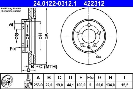 Диск гальмівний (передній) Audi A1/Seat Ibiza/VW Polo 17- (256x22) (з покриттям) (вентильований) ATE 24012203121