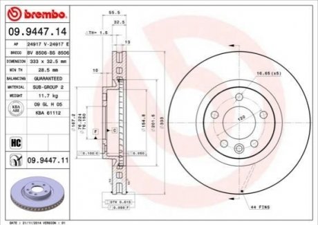 Тормозной диск BREMBO 09.9447.11 (фото 1)