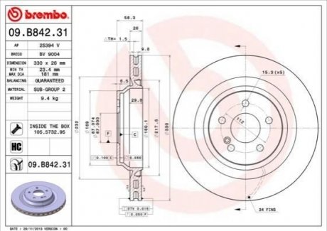 Тормозной диск BREMBO 09.B842.31