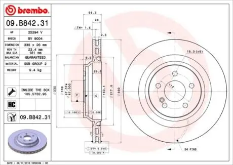 Тормозной диск BREMBO 09.B842.31