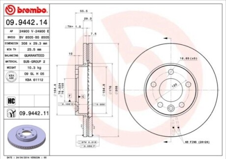 Тормозной диск BREMBO 09.9442.14 (фото 1)