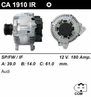 Генератор відновлений /18A, 6PV/ AUDI A6 04-11; SKODA SUPERB 10-15; VW PASSAT CC 09-12 MSG CA1910IR