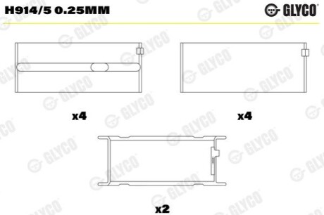 Комплект вкладишів двигуна Glyco H914/5 0.25MM