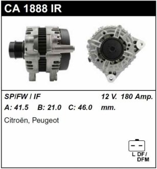 Генератор відновлений / 180A, 6PV / CITROEN C5 08-н. в., C6 05-11; PEUGEOT 407 05-н. в., 607 04-11 MSG CA1888IR