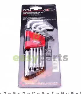Набір ключів Г-под. Torx з круглим кінцем T10-T50 VIGOR V4708