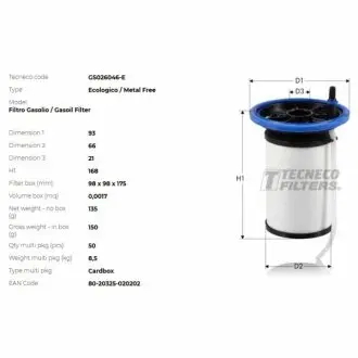 Фільтр паливний (з підігрівом) Fiat Panda III 1.3MJTD/Ducato/Doblo 1.3-1.6-2.0JTD 09- TECNECO GS026046E