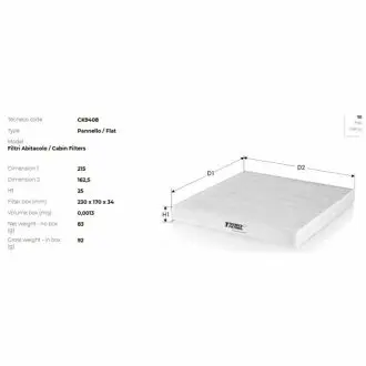 Фільтр салону Fiat Idea/Punto/Doblo 07/99-/ Lancia Musa/Ypsilon 06/03- (165*25*215) TECNECO CK9408