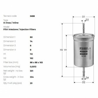 Фільтр паливний Alfa Romeo/BMW/Citroen/Fiat/Lancia/Peugeot/Renault/VAG TECNECO IN88
