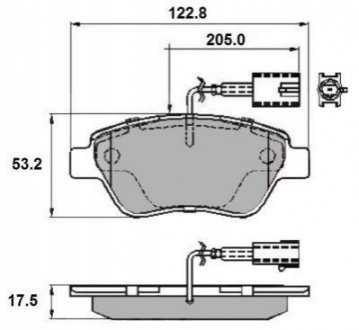 Тормозные колодки пер. Doblo 01-(Bosch) (122.8x53.6) с датчиком NATIONAL NP2142 (фото 1)