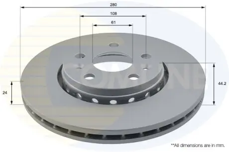 - Диск гальмівний вентильований з покриттям Comline ADC1593V