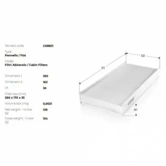 FORD фільтр повітр. салону Focus I 98-, Connect 02- TECNECO CK8831 (фото 1)