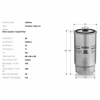Фільтр паливний (h144mm) Bmw 318/525/530/725/730 Diesel TECNECO GS9444