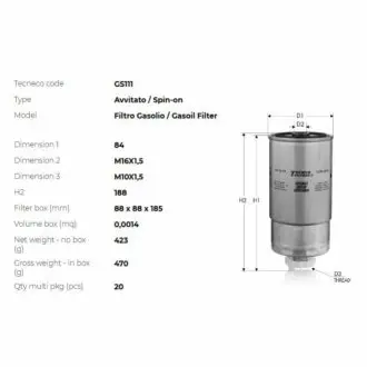 Фільтр паливний Audi A4 1.9TDi /80 1.6D/1.9D/1.9TD TECNECO GS111 (фото 1)