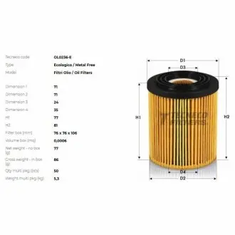 Фiльтр масляний Mini Cooper/S/ONE 1.6 16V 3/02- TECNECO OL0236E