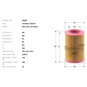 Фiльтр повiтряний VW T4 1, 9D 2, 0 2, 4D 2, 5 9 TECNECO AR259