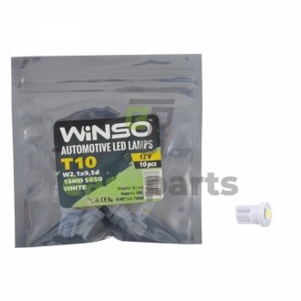 12V SMD T10 W2.1x9.5d 1LED 5050 white 10шт. уп. WINSO 127270