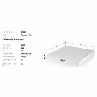 Фото фільтр салону Citroen Berlingo 97-. Xsara 97- TECNECO CK9294 Фільтр салону Citroen Berlingo 97-. Xsara 97- TECNECO CK9294