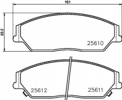Колодки тормозные дисковые передние Toyota Camry 2.0, 2.5 (11-)/BYD M6, S6 2.0, NISSHINBO NP1052 (фото 1)
