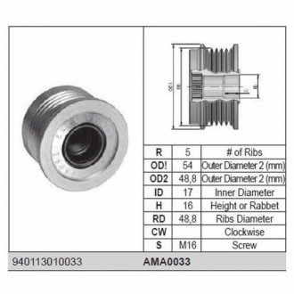 Ремінний шків генератора MITSUBISHI CARISMA,RENAULT 1.9 DTI VOLVO S40, V40 [940113010033] MAGNETI MARELLI AMA0033