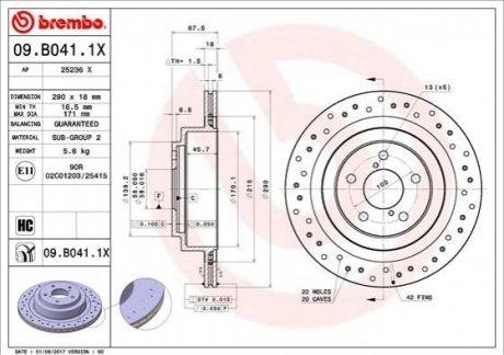 Гальмівний диск BREMBO 09.B041.1X