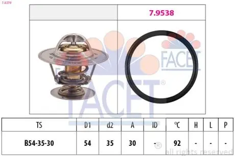 Термостат Opel Omega A/Ascona B/Ford Scorpio/Volvo S60/S70/V70 2.0-3.0 i/D -98 (92 C) FACET 7.8279