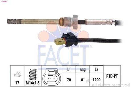 Датчик температури ОГ MB Sprinter (906) 2.1 D-3.2 D 03- (Заміна AS3018) FACET 22.0055