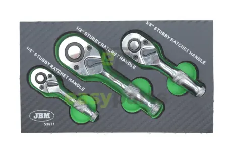 Набір ключів з тріскачкою 3 шт. 1/4" /1/2" /3/8 (коротка рукоятка) JBM 53671
