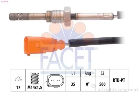 Датчик температуры ОГ (после сажевого фильтра) Crafter 2.0 TDI 11- FACET 22.0159