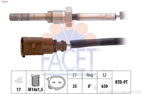 Датчик температуры ОГ VW T5 2.5D 03-09 (перед катализатором) FACET 22.0065