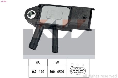 Датчик тиску вихлопних газів (аналог EPS 1.993.291/Facet 10.3291) KW 493 291