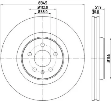 Гальмівний диск перед. A4/A5/A6/A7/Q5/Macan 07- 1.8-3.2 (PRO) 345mm HELLA 8DD 355 117-181
