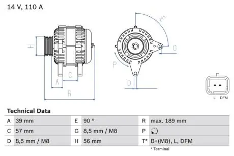 ГЕНЕРАТОР ПЕРЕМЕННОГО ТОКА DACIA DUSTER/NISSAN NOTE/MICRA/RENAUTLT TWINGO 1,4/1,6/1,5 D 08- BOSCH 0 986 083 440
