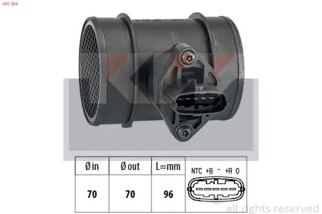 Расходомер воздуха, HYUNDAI Elantra/Santa Fe, OPEL Astra H/Corsa D/Zafira 2.0 CRDi 01- KW 491 264