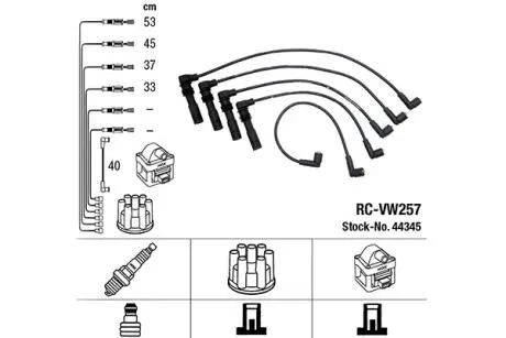 PRZEWODY ZAPг RC-VW257 SEAT CORDOBA 1.4I 16V 96-99, IBIZA II 1.4I 16V 96-99 NGK 44345