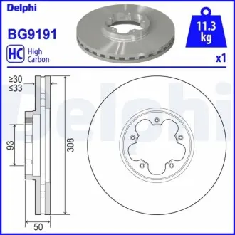 Фото 1 - ford диск тормозной передн tourneo custom, transit custom v362 Delphi BG9191 FORD Диск тормозной передн TOURNEO CUSTOM, TRANSIT CUSTOM V362 Delphi BG9191 (фото 1)