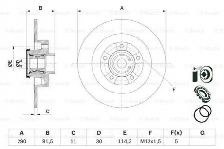 Диск гальм. задній RENAULT GRAND SCENIC IV 16- (+підшипник + кільце ABS) BOSCH 0 986 479 F42 (фото 1)