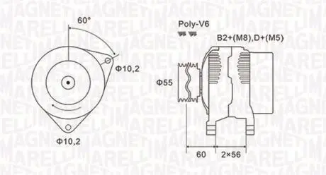 Генератор переменного тока OPEL ASTRA G 2.0Di/DTi, VECTRA C 1.9CDTI 120A MAGNETI MARELLI 063731577010