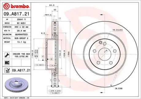 ЩИТ КОЛОДОК. MERCEDES W211 E-класс 06-09 420CDI BREMBO 09.A817.21