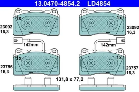 Комплект тормозных колодок, дисковый тормоз ATE 13.0470-4854.2