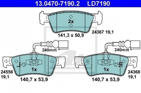Комплект тормозных колодок, дисковый тормоз ATE 13.0470-7190.2