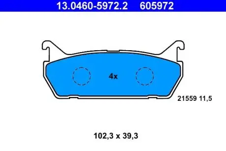 Гальмівні колодки дискові задні Mazda 323, 6, Mx-5 I Suzuki Baleno 1.3-2.3 06.89-12.06 ATE 13.0460-5972.2
