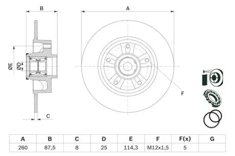 Диск гальмівний (задній) Renault Megane IV 15- (260x8) (+ABS) (з підшипником) BOSCH 0986479E79
