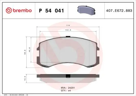 Комплект тормозных колодок, дисковый тормоз BREMBO P 54 041