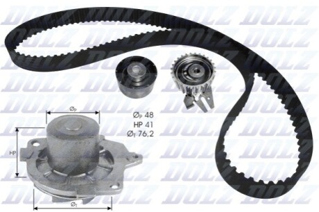FIAТ К-кт ГРМ (помпа + ремінь + 2 ролика) Doblo 1.9D 01- DOLZ KD114