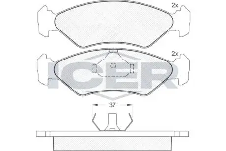 Фото комплект гальмівних колодок, дискове гальмо ICER 180776 Комплект гальмівних колодок, дискове гальмо ICER 180776