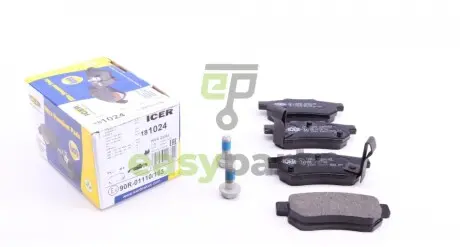 Колодки гальмівні (задні) Honda Civic V/VI 91-00/CRX III 92-98/Jazz III/IV 02-/City V 08- ICER 181024