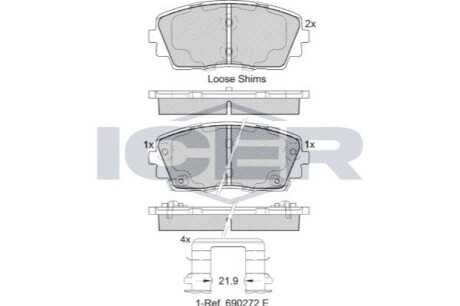 Комплект тормозных колодок, дисковый тормоз ICER 182034