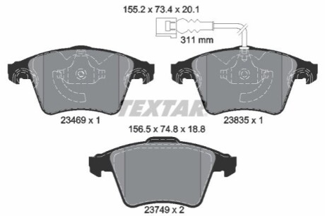 Комплект гальмівних колодок, дискове гальмо TEXTAR 2346901