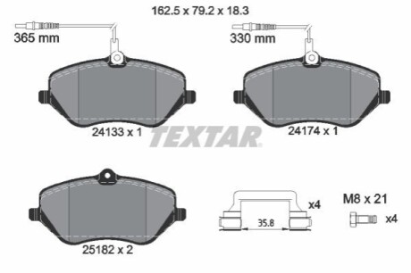 Комплект гальмівних колодок, дискове гальмо TEXTAR 2413303