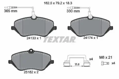 Комплект гальмівних колодок, дискове гальмо TEXTAR 2413303